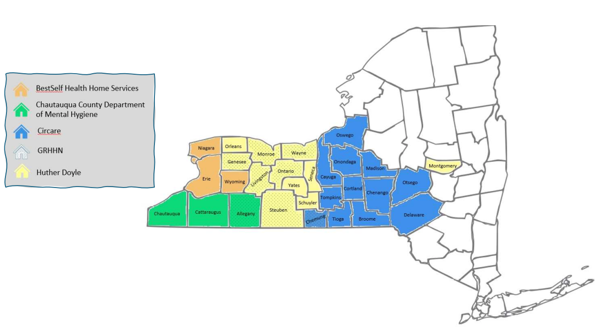New York State county map showing HHUNY Care Management Coverage